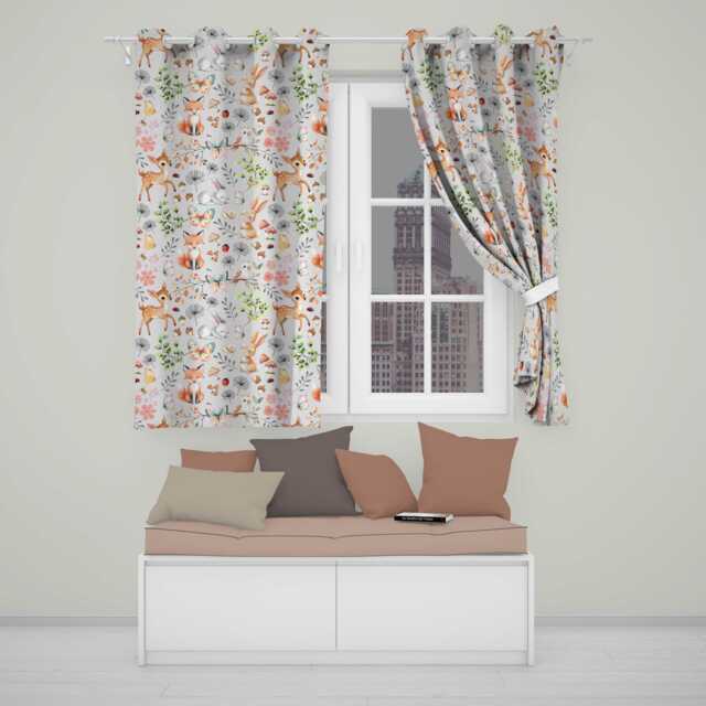 Animals Rabbit Butterfly Floral Elements On Neutral Cream Seamless Pattern Readymade Eyelet Ring Top Thermal 100% Blackout Curtains - image 1