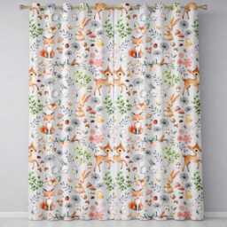 Animals Rabbit Butterfly Floral Elements On Neutral Cream Seamless Pattern Readymade Eyelet Ring Top Thermal 100% Blackout Curtains - thumbnail 2