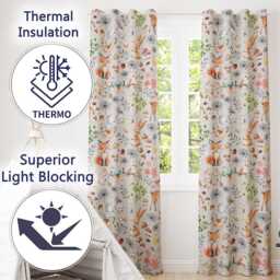 Animals Rabbit Butterfly Floral Elements On Neutral Cream Seamless Pattern Readymade Eyelet Ring Top Thermal 100% Blackout Curtains - thumbnail 3