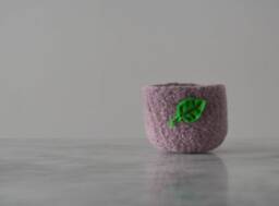 Air Plant Planter -Lavender Wool Felted Bowl With Bright Green Leaf - Ring Catch All Pot Gifts For Gardener - thumbnail 1