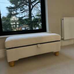 Handmade Teddy Fabric Storage Ottoman Footstool Coffee Table With Piping - thumbnail 2