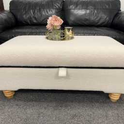 Handmade Teddy Fabric Storage Ottoman Footstool Coffee Table With Piping - thumbnail 3