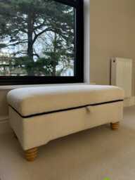 Handmade Teddy Fabric Storage Ottoman Footstool Coffee Table With Piping