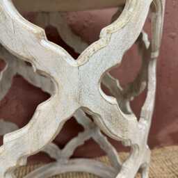 Whitewashed Round Side Table - Hand-Carved Mango Wood With Traditional Detailing - thumbnail 2