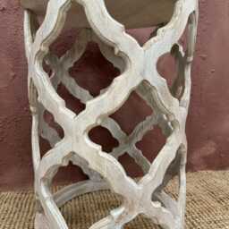 Whitewashed Round Side Table - Hand-Carved Mango Wood With Traditional Detailing - thumbnail 3