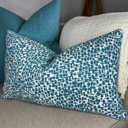 "Teal Cushion Cover, Pillow Sham, Lumbar John Lewis Yin Fabric, - White, Rectangle Size 12"" X 20"