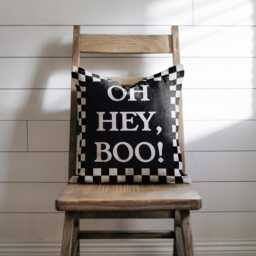 Cotton Woven Blanket, Oh Hey Boo Text, Black White, Throw, Modern Boho Halloween Decor, Checkered Border, Silly Funny - thumbnail 4