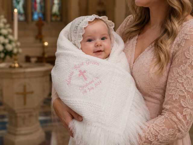 Personalised Baby Shawl Christening Baptism Blanket Naming Day Embroidered Gift - image 1