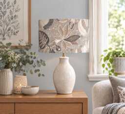 Beige Botanical Lampshade, Scandinavian Fabric, Handmade For Ceiling Or Lamp Base, 25-45cm Diameters
