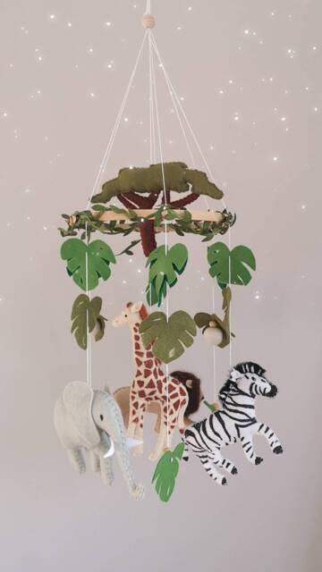 Safari Nursery Mobile, Realist Safari Decor, Jungle Crib Baby Shower Gift, Lion, Elephant, Giraffe, Zebra Mobile - image 1