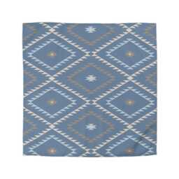Microfiber Duvet Cover, Southwestern Geometric, Denim Blue Beige, Soft Bedding Set, Tribal Print Home Decor, Aztec Style Bedroom Accessories - thumbnail 2