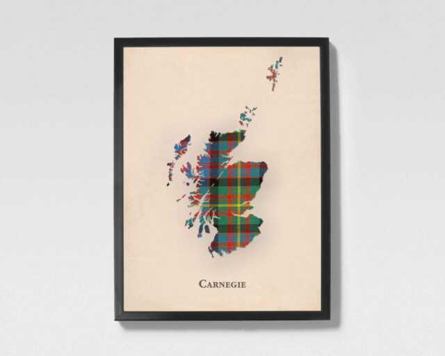 Clan Carnegie Scottish Tartan Map - Of Scotland Family Wall Decor, Ready To Hang - image 1