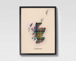 Clan Carnegie Scottish Tartan Map - Of Scotland Family Wall Decor, Ready To Hang - thumbnail 1