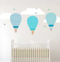 Kids Wall Decals Hot Air Balloons Animals, Boys Stickers, Nursery Decals, Decor, Stickers Nursery, Baby - thumbnail 1