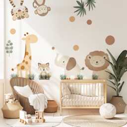Safari Animal Wall Stickers Nursery Decor Jungle Decals Neutral Kids Bedroom Playroom Art - thumbnail 1