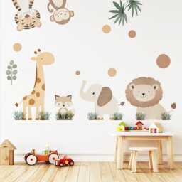 Safari Animal Wall Stickers Nursery Decor Jungle Decals Neutral Kids Bedroom Playroom Art - thumbnail 2