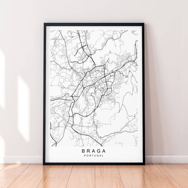 Braga City Map Portugal Print Minimalist Town Poster Wall Decor