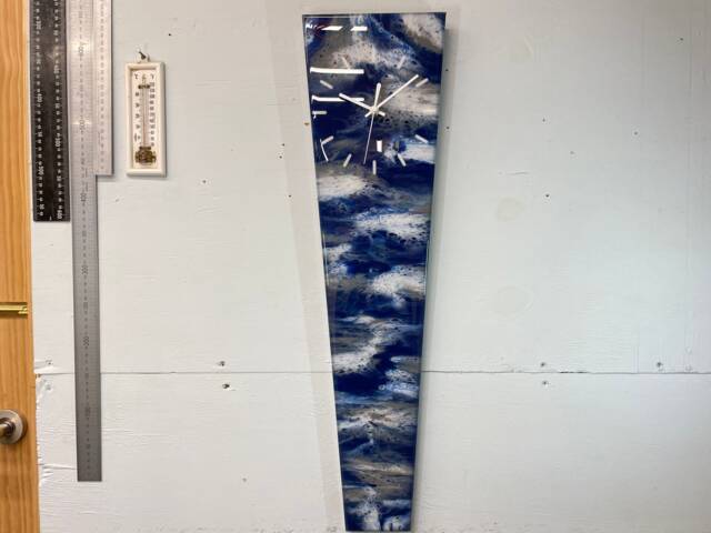 70cm Long Narrow Navy Blue Grey & White Abstract Resin Wall Clock, Modern Unusual Home Decor - image 1