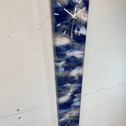 70cm Long Narrow Navy Blue Grey & White Abstract Resin Wall Clock, Modern Unusual Home Decor - thumbnail 4