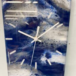 70cm Long Narrow Navy Blue Grey & White Abstract Resin Wall Clock, Modern Unusual Home Decor - thumbnail 3