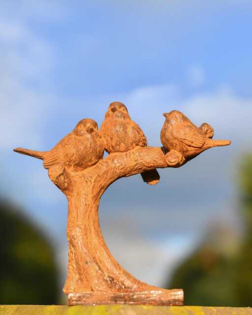 Rustic Cast Iron Three Little Birds Garden Sculpture - image 1