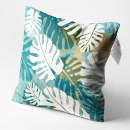 Tropical Cushion Cover With White Leaves On The Blue & Turquoise - Double Sided Printing Pillow Chenille Multi Sizes - thumbnail 3
