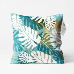 Tropical Cushion Cover With White Leaves On The Blue & Turquoise - Double Sided Printing Pillow Chenille Multi Sizes - thumbnail 1