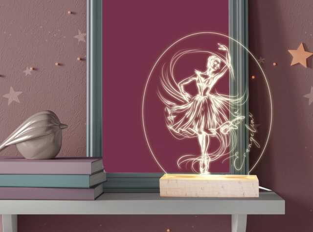 Personalized Ballerina Night Light Engraved Wooden Nursery Usb Light - image 1