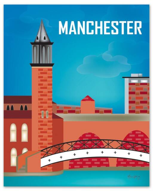 Manchester U.K. Vertical Print, Bridge, UK Wall Art, Travel, British Gift, Poster - Style E8-O-Manc - image 1