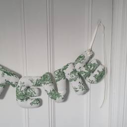 Personalised Name Banner, Toile De Jouy in Soft Gold Decor. Baby Wall Hanging. Shower Gift. Garland. Nursery - thumbnail 4