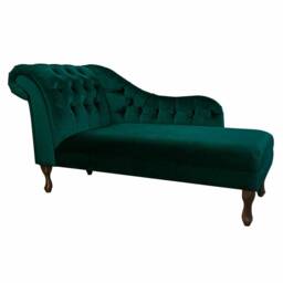 Handmade Jasper Velvet Large Chesterfield Chaise Longue Green Buttoned Indoor Lounger, British Made