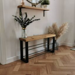 Handmade Wooden Bench Shoe Rack Rustic Hallway Storage. Storage. Boot Rack. Shoe Metal & Wood Bench - thumbnail 3