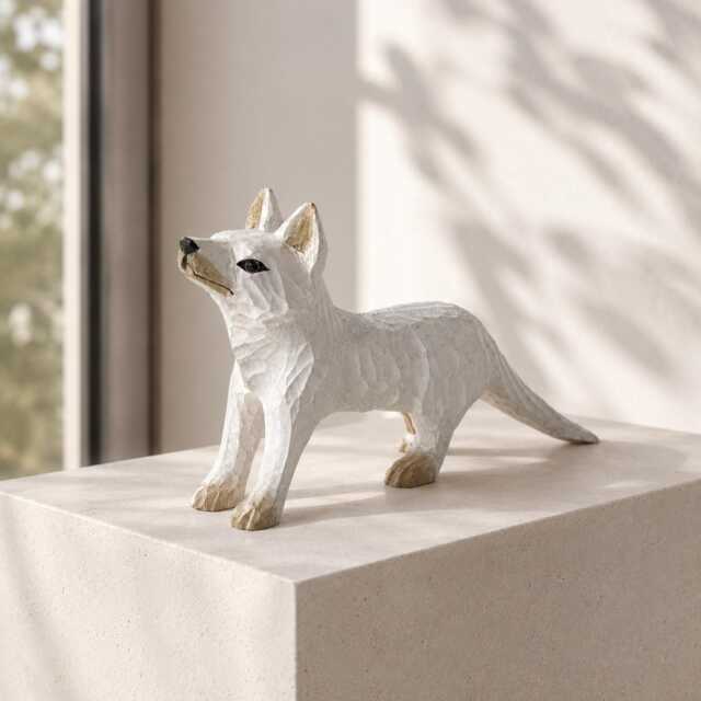 Whimsical White Arctic Fox Hand Carved Wood Figurine Woodland Animal Nursery Decor Rustic Desk Accessory Unique Gift For Nature Lover - image 1