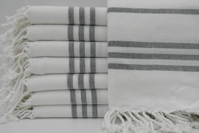 "Black Striped Towel, White Towel, 40""x70" - image 1