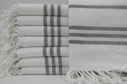 "Black Striped Towel, White Towel, 40""x70"