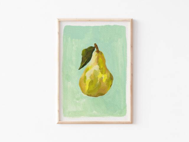 A3-A4-A5 -Pear Fruit Art Print -Colourful Food - Illustration -Bedroom Wall Unframed -Kitchen -Food Illustration - image 1