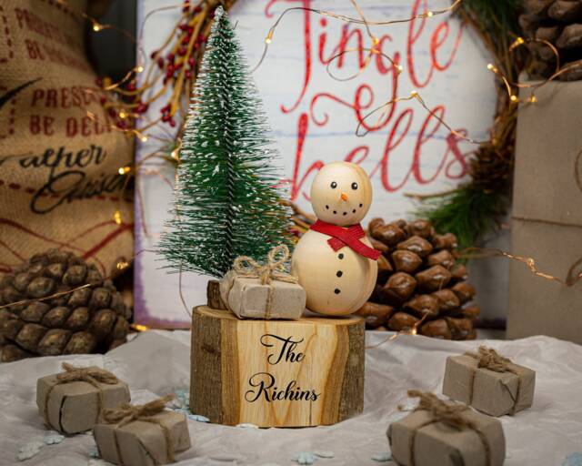 Handmade Wooden Christmas Mantel Decoration Snowman Or Tree With Lights - image 1