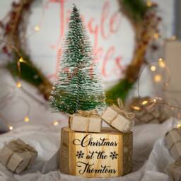 Handmade Wooden Christmas Mantel Decoration Snowman Or Tree With Lights - thumbnail 2