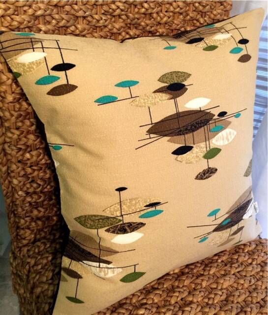 Vintage Barkcloth Pillow Cover Mid-Century Modern Jetsons Space-Age Design - image 1