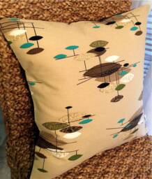 Vintage Barkcloth Pillow Cover Mid-Century Modern Jetsons Space-Age Design - thumbnail 1