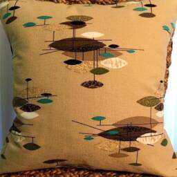 Vintage Barkcloth Pillow Cover Mid-Century Modern Jetsons Space-Age Design - thumbnail 2