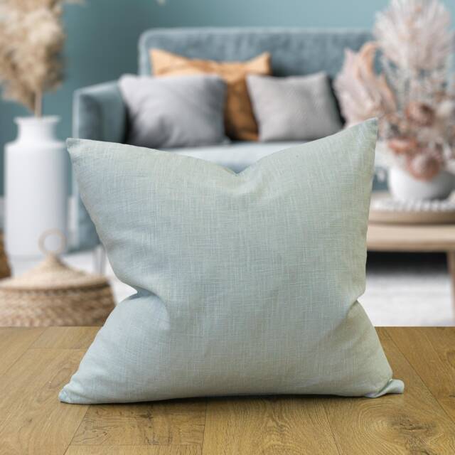 100% Linen Cushion Cover. Plain Duck Egg Blue Cover - Perfect For Modern & Minimalistic Styles. 17x17