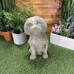 Stone Garden Detailed Large Sitting Shih Tzu Dog Gift Statue Ornament - thumbnail 2