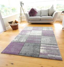 New Mauve Silver Grey Cream Rugs Small Large Mats Modern Blocks Design UK