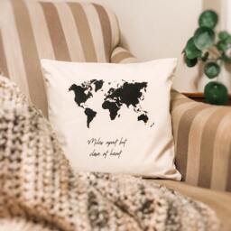 Personalised Cushion Cover, Long Distance Relationship Gift For Family, Best Friend, Girlfriend, Boyfriend At Christmas, World Map Design - thumbnail 2