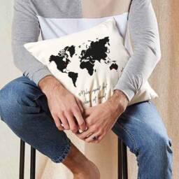 Personalised Cushion Cover, Long Distance Relationship Gift For Family, Best Friend, Girlfriend, Boyfriend At Christmas, World Map Design - thumbnail 1