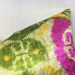 Silk Ikat Pillow Cover, Handwoven Accent Cushion, 16x24 - thumbnail 2