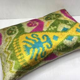 Silk Ikat Pillow Cover, Handwoven Accent Cushion, 16x24 - thumbnail 4
