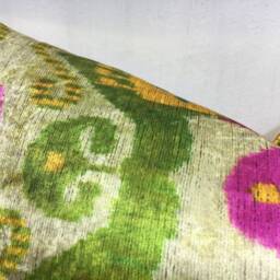 Silk Ikat Pillow Cover, Handwoven Accent Cushion, 16x24 - thumbnail 3