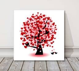 Tree Of Love Canvas Print Abstract Heart, Bird Art - thumbnail 1